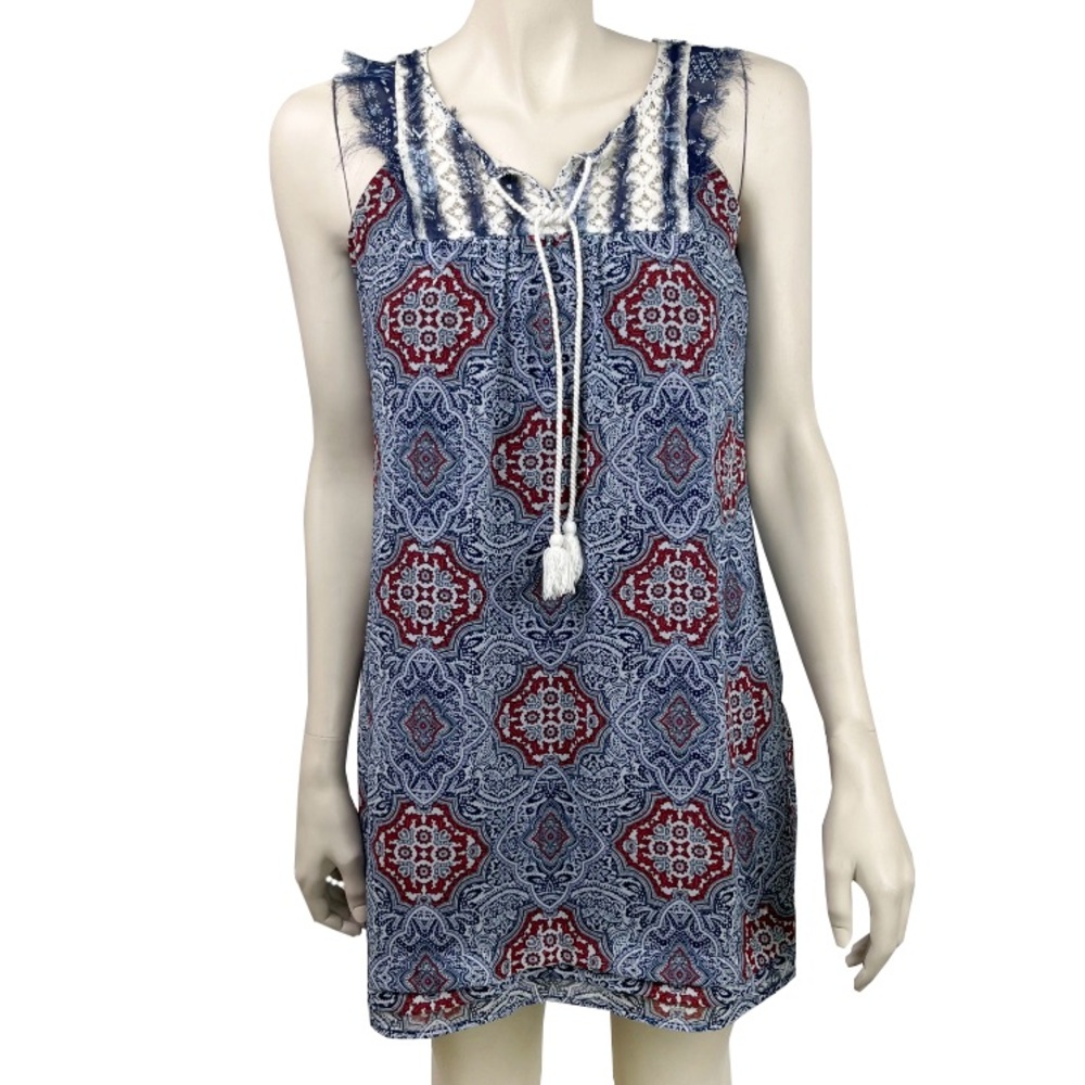Xhilaration‎ Navy Blue Bohemian Print Sleeveless Mini Dress